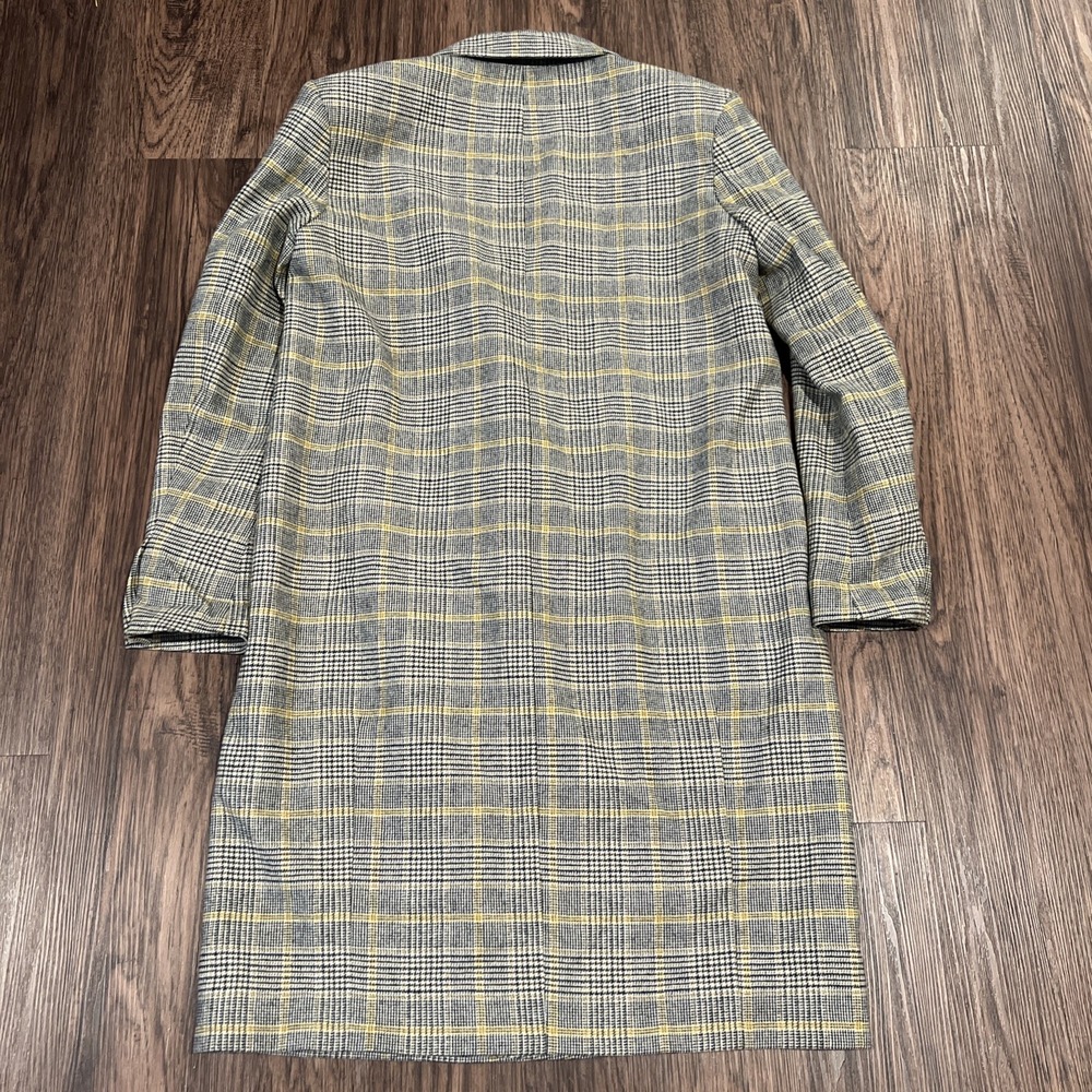Zara Yellow grey check Checked Double Breasted Mid Length coat Size M - Picture 10 of 16